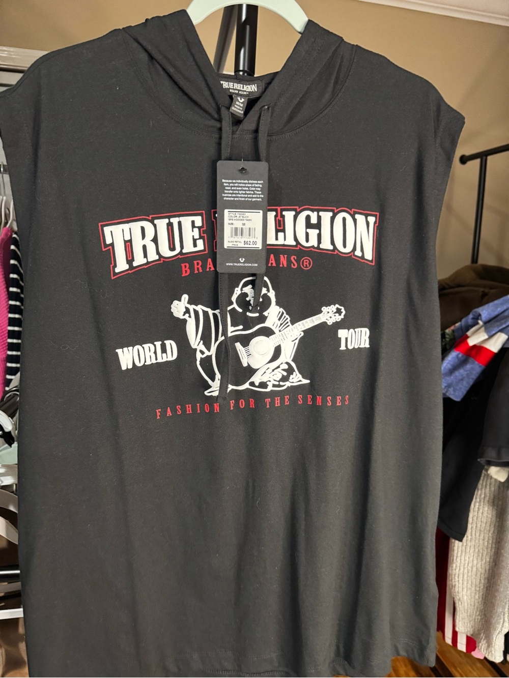 True Religion Men’s ' Black Graphic Hooded Tank Top